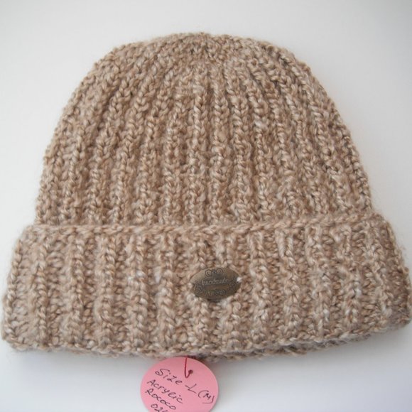 Hand Knitted Hat Toque Adult Size - L(M)  Acrylic Beige- 024 Hand knit by me - Picture 6 of 8